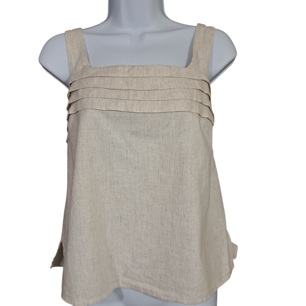 Sommermann Top‎ Size 46 Medium Minimalist Sleeeless Square Neckline Linen Blend